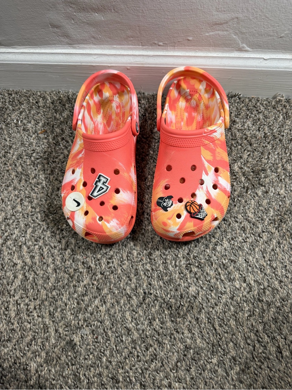CROCS Kids Coral Orange Tie-Dye Clog Sandals